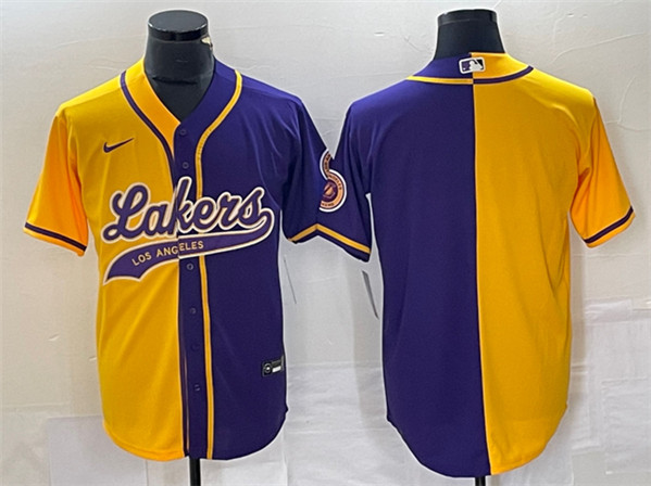 Men's Los Angeles Lakers Blank Gold/Purple Split Cool Base Stitched Baseball Jersey